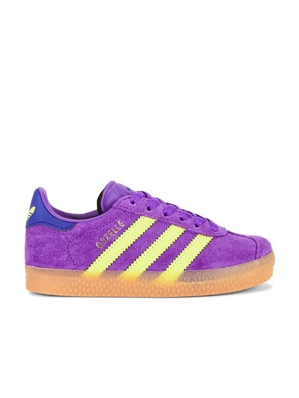adidas Gazelle Suede Sneakers in Purple with Neon Yellow Stripes
